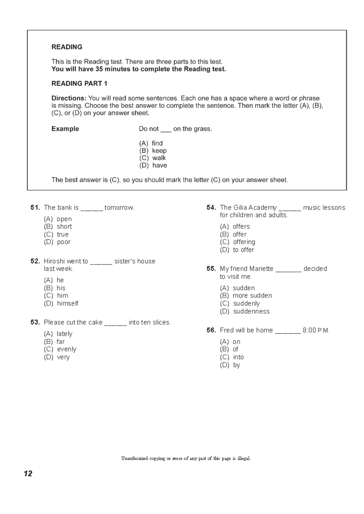 TOEIC Bridge Sample Test 16: Reading Comprehension Practice - Studocu