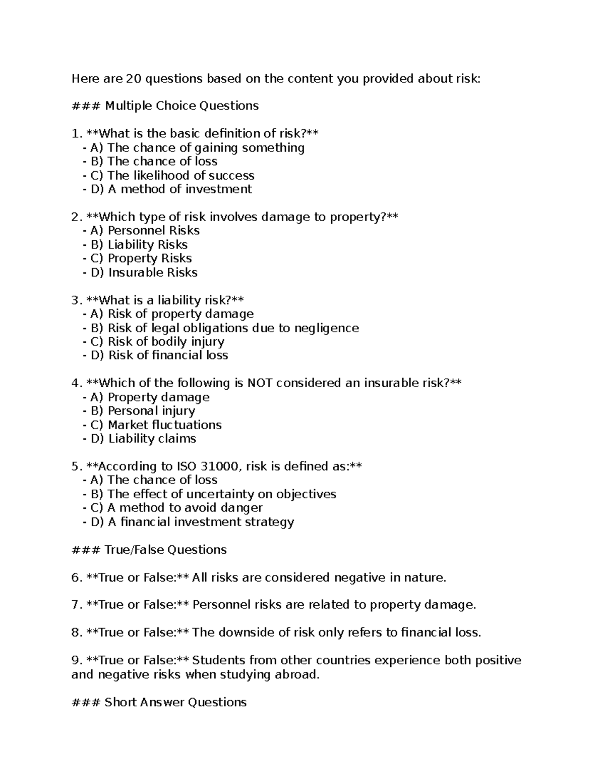 TEST RISK - some questions about risk by IA - Here are 20 questions ...
