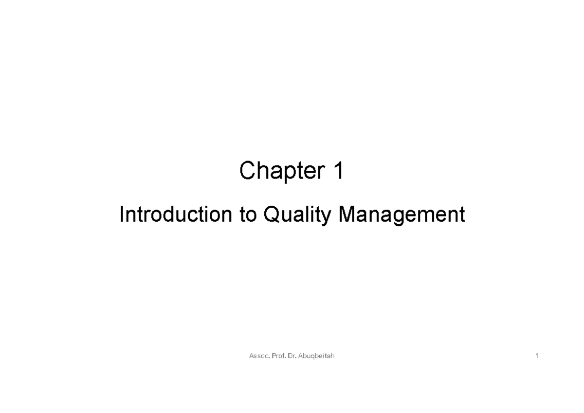 Chapter 1: Introduction to Quality Management - Studocu