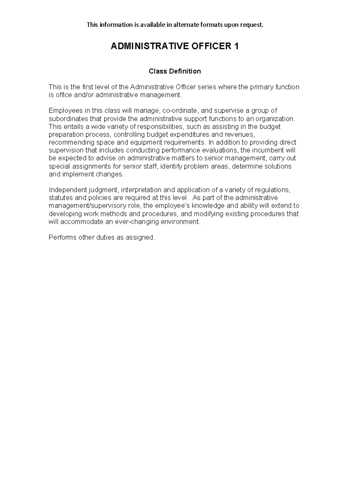 Administrative officer - ADMINISTRATIVE OFFICER 1 This information is ...