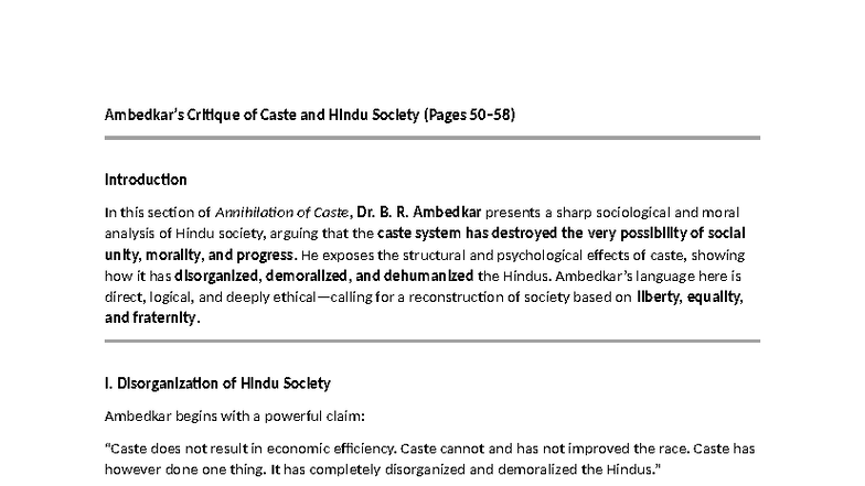 Ambedkar Vol 1: Lecture Notes on Caste and Hindu Society Analysis - Studocu