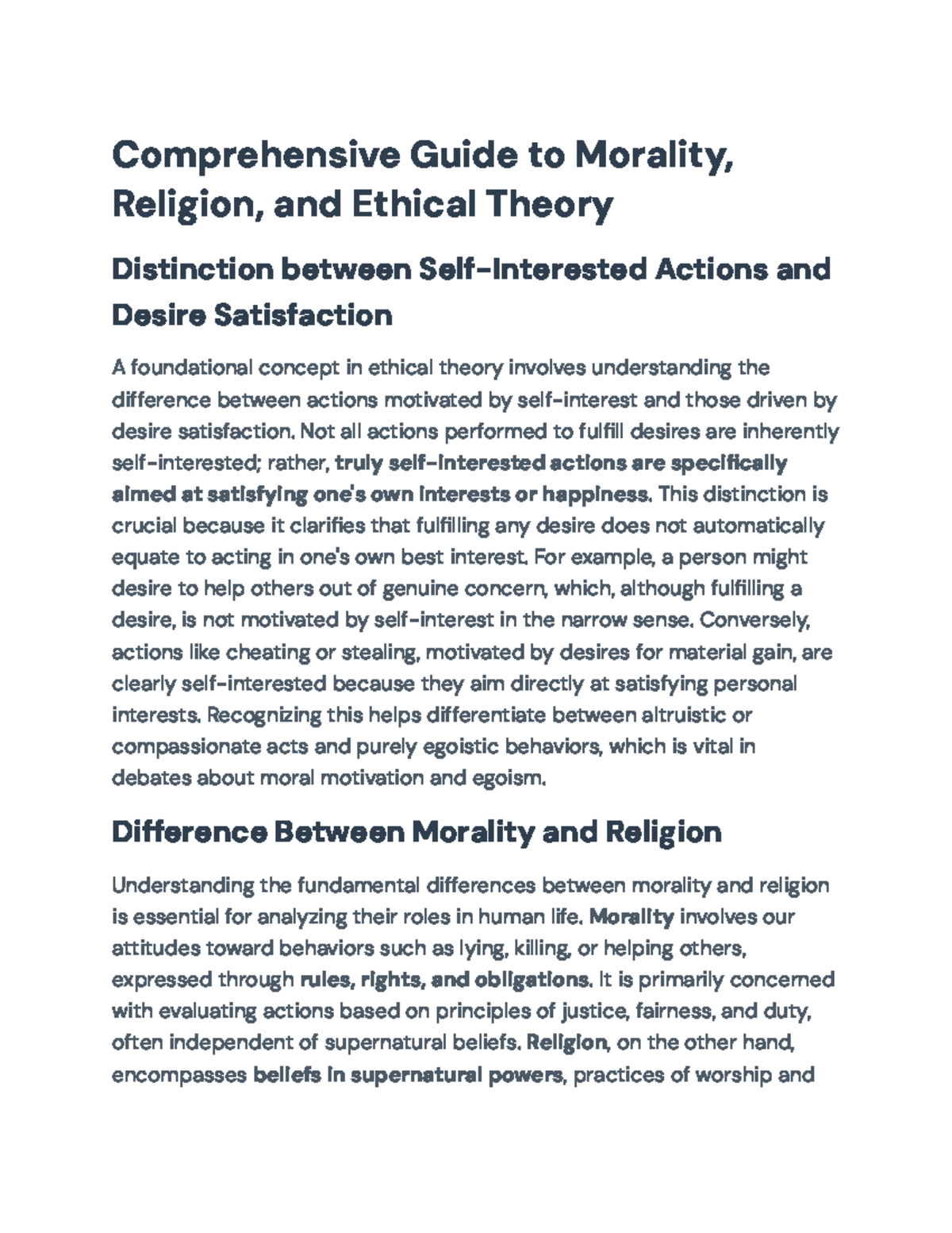 Comprehensive Study on Morality, Religion, and Ethical Theories - Studocu