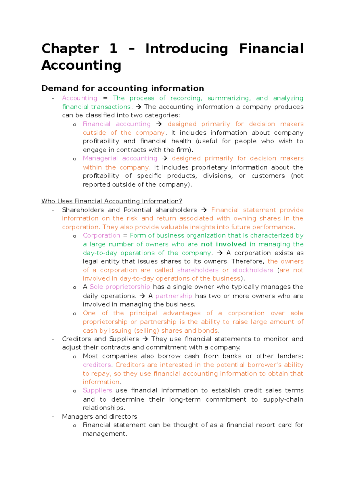 ACCT 101: Summary of Key Concepts in Financial Accounting - Studeersnel