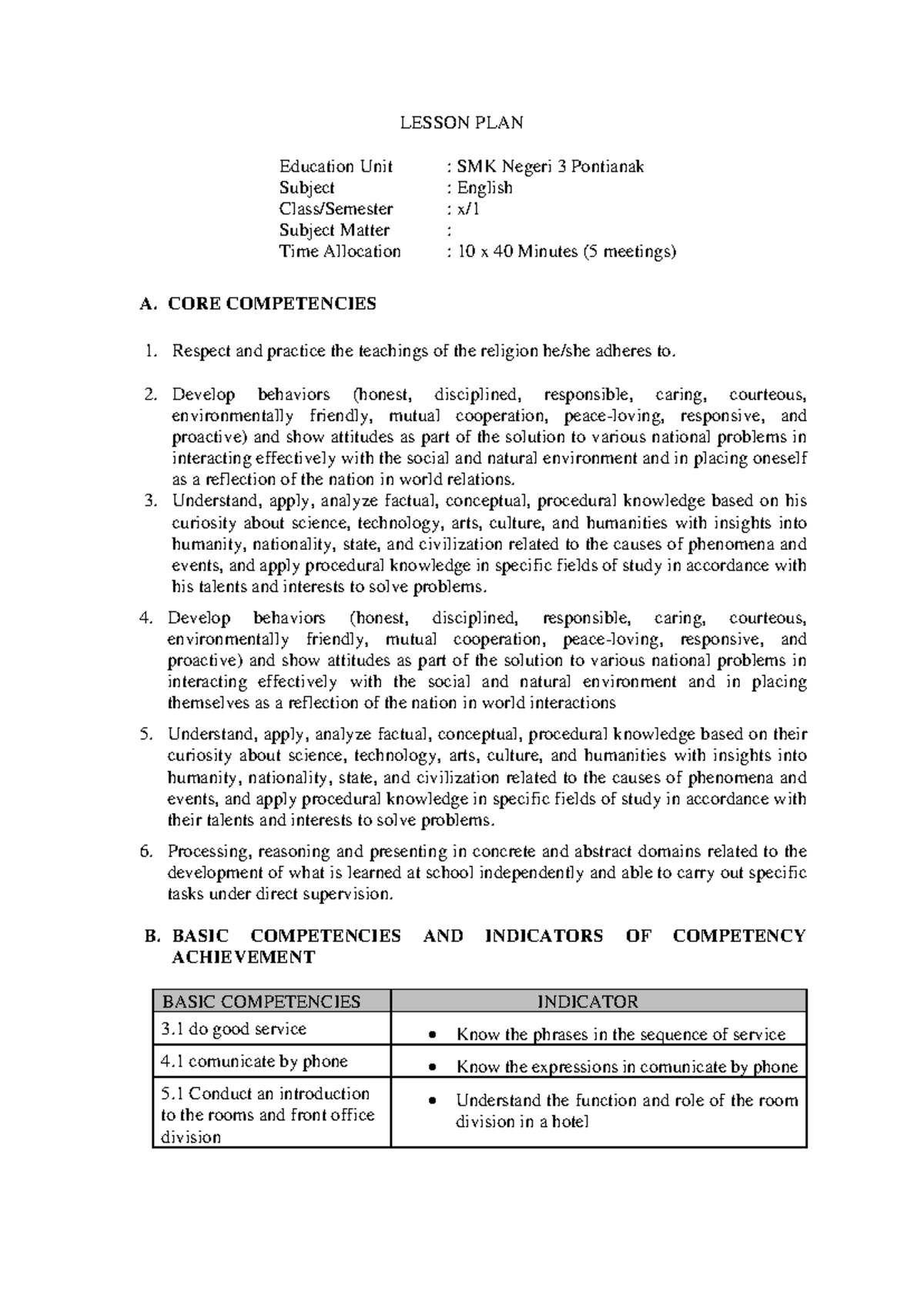 RPP Lesson Plan: English for Specific Purposes (ESP) - SMK 3 Pontianak ...