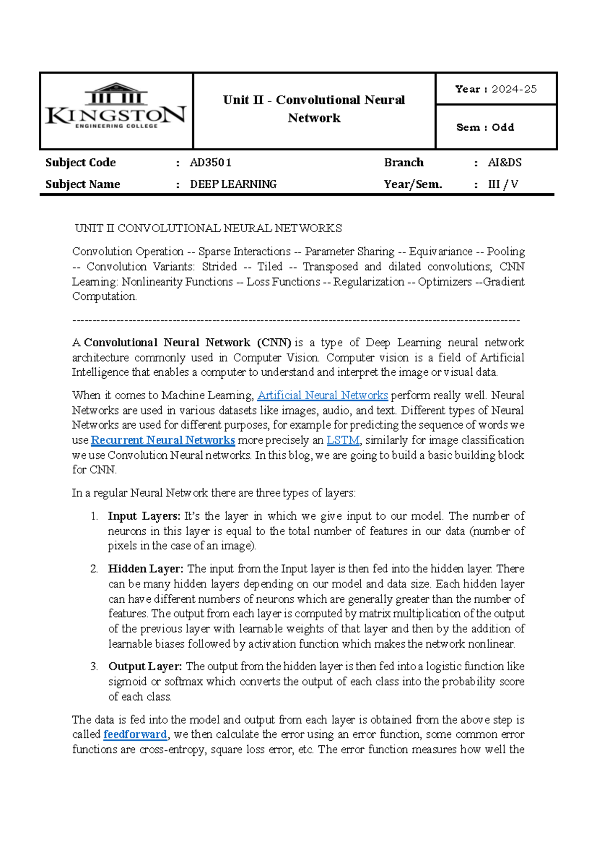 Unit II - CNN Notes: Understanding Convolutional Neural Networks in ...