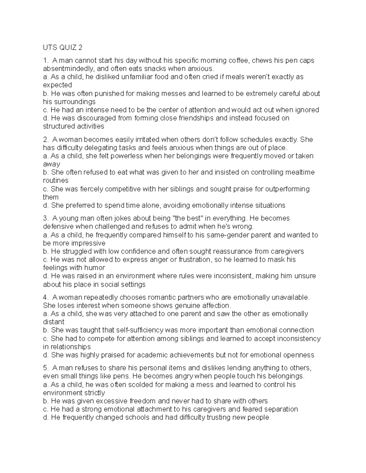 UTS-QUIZ-2 - Sample quiz for UTS - UTS QUIZ 2 A man cannot start his ...