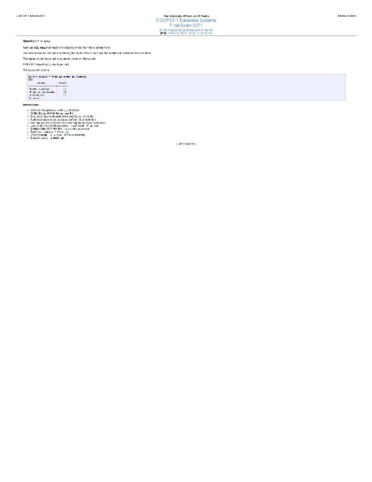 COMP3311 23T1 Final Exam: SQL View for Customer Suburbs - Studocu
