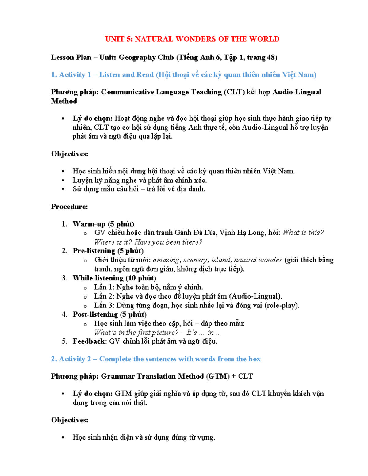 LESSON PLAN: UNIT 5 - Natural Wonders of the World (Geography Club ...