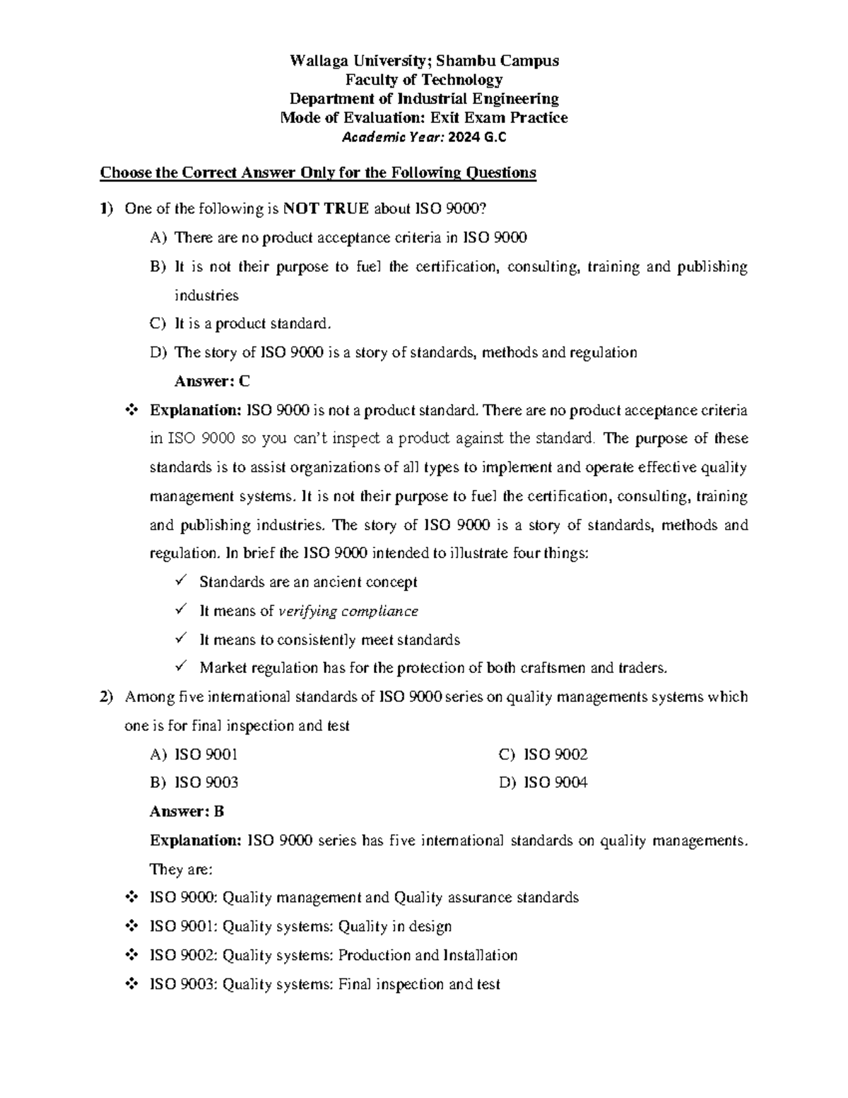 QMS 2024 G.C Exit Exam Practice Questions and Answers - Studocu