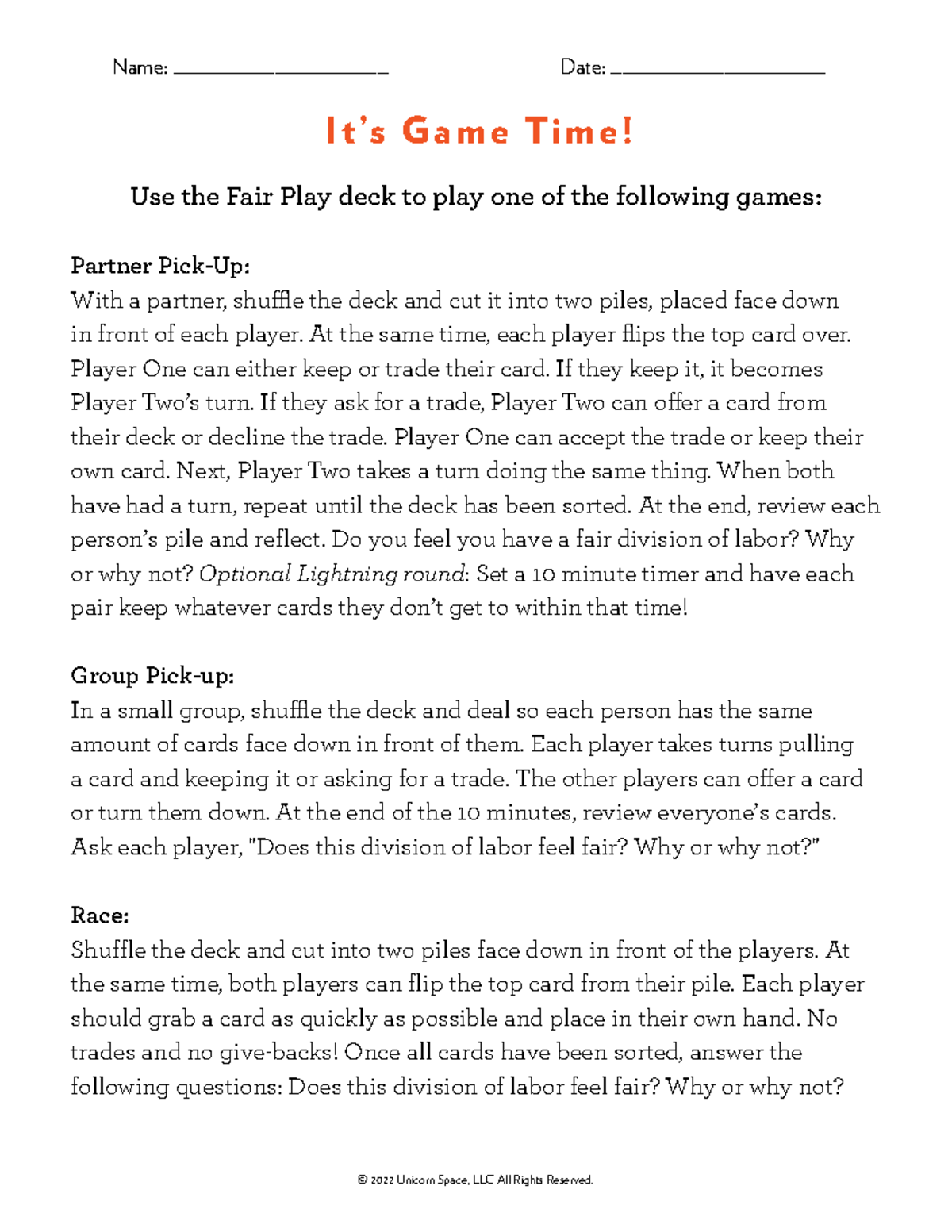 Game Time Worksheet: Engaging Activities for Fair Play Concepts - Studocu