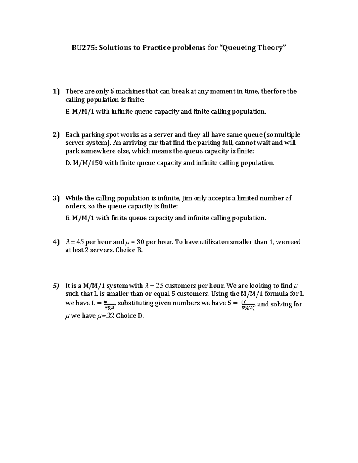 Solutions Queueing - Do this practice work for an easy a in the course ...