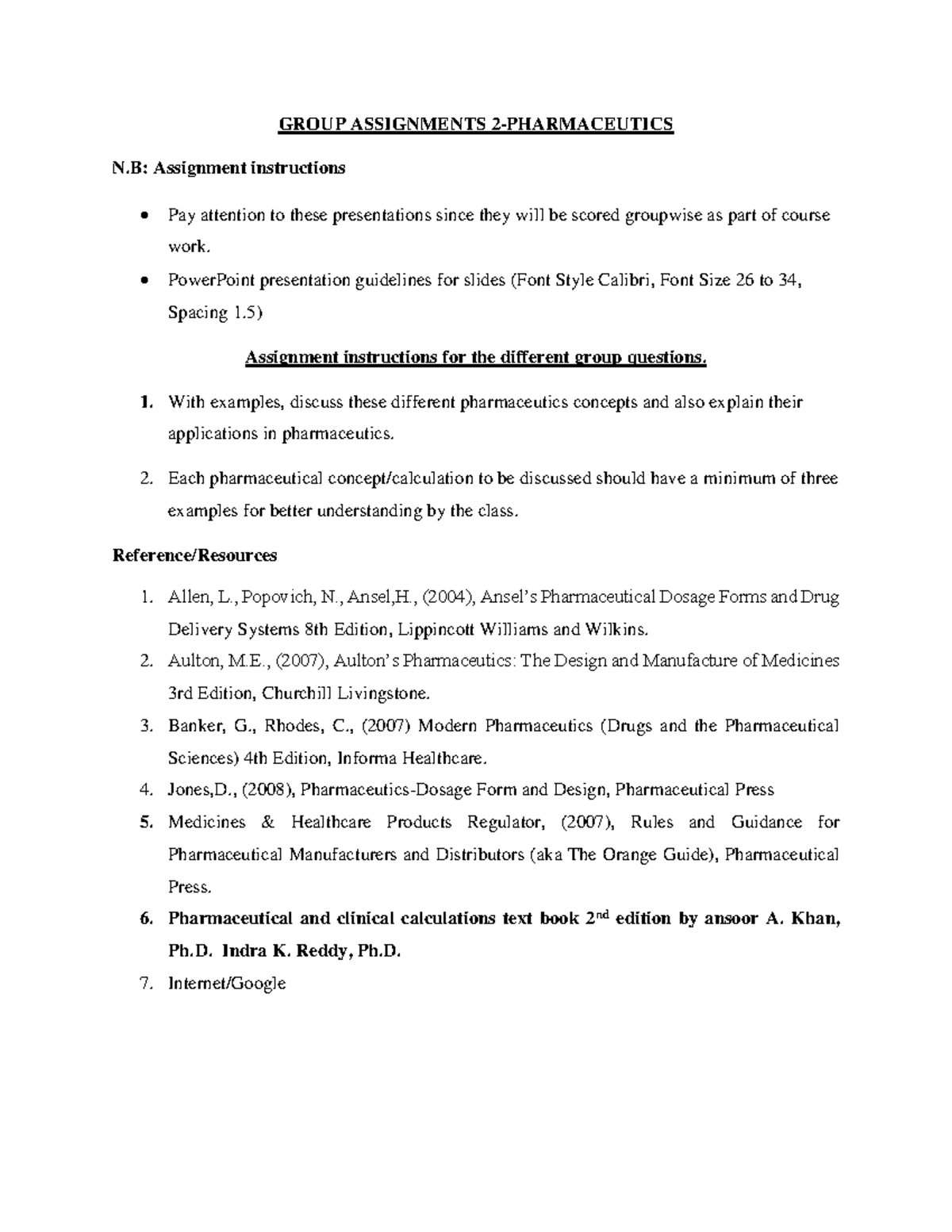 Group Assignments 2: Pharmaceutics Concepts & Calculations - Studocu
