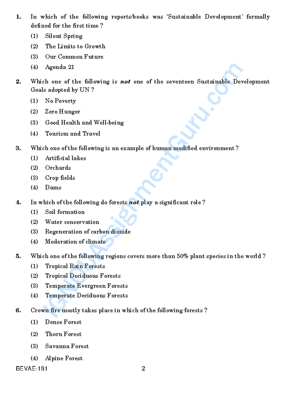 BEVAE 181 EM PYQ MP - Environmental Studies Exam Notes - Studocu