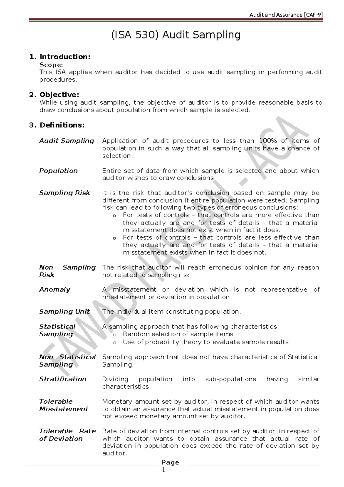 (ISA 530) Detailed Overview of Audit Sampling Procedures - Studocu