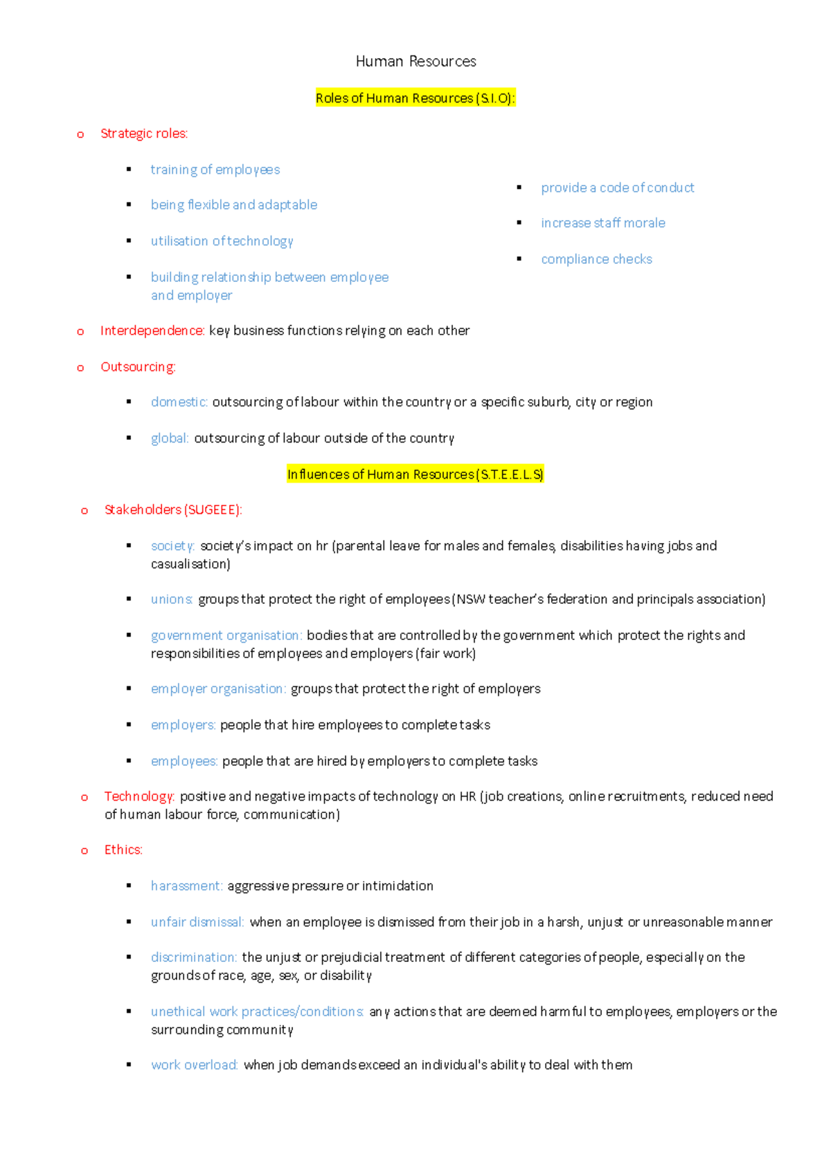 Final Human Resources Notes (S.I.O & S.T.E.E.L.S) - Studocu