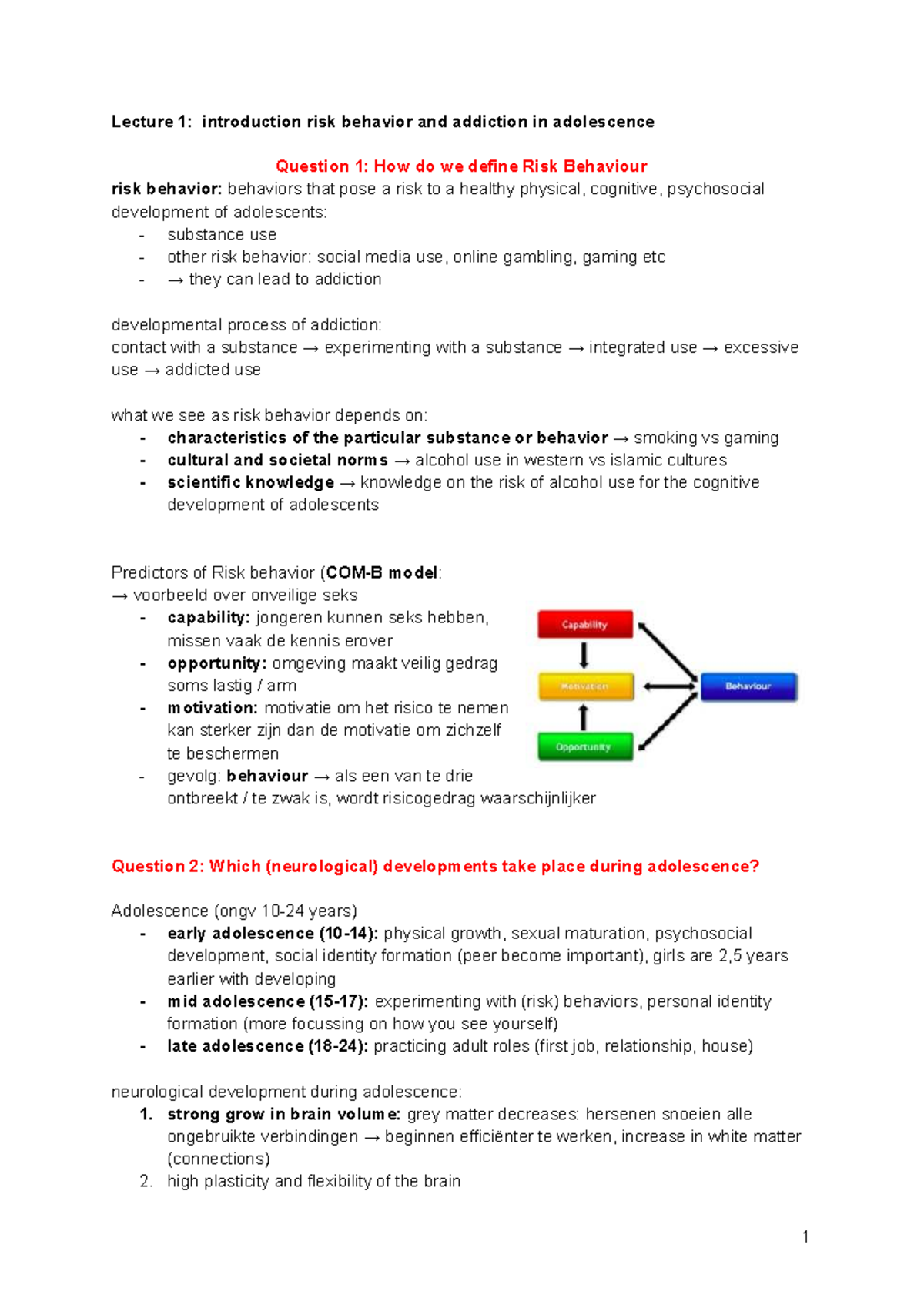 SV R&B - Lecture Summary on Risk Behavior and Addiction in Adolescence ...