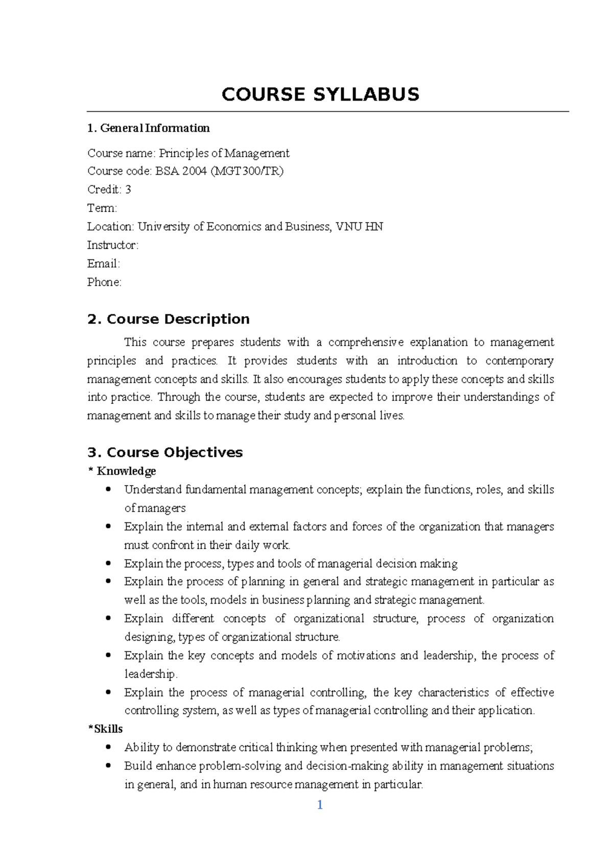 22. BSA 2004 - Principles of Management - COURSE SYLLABUS General ...
