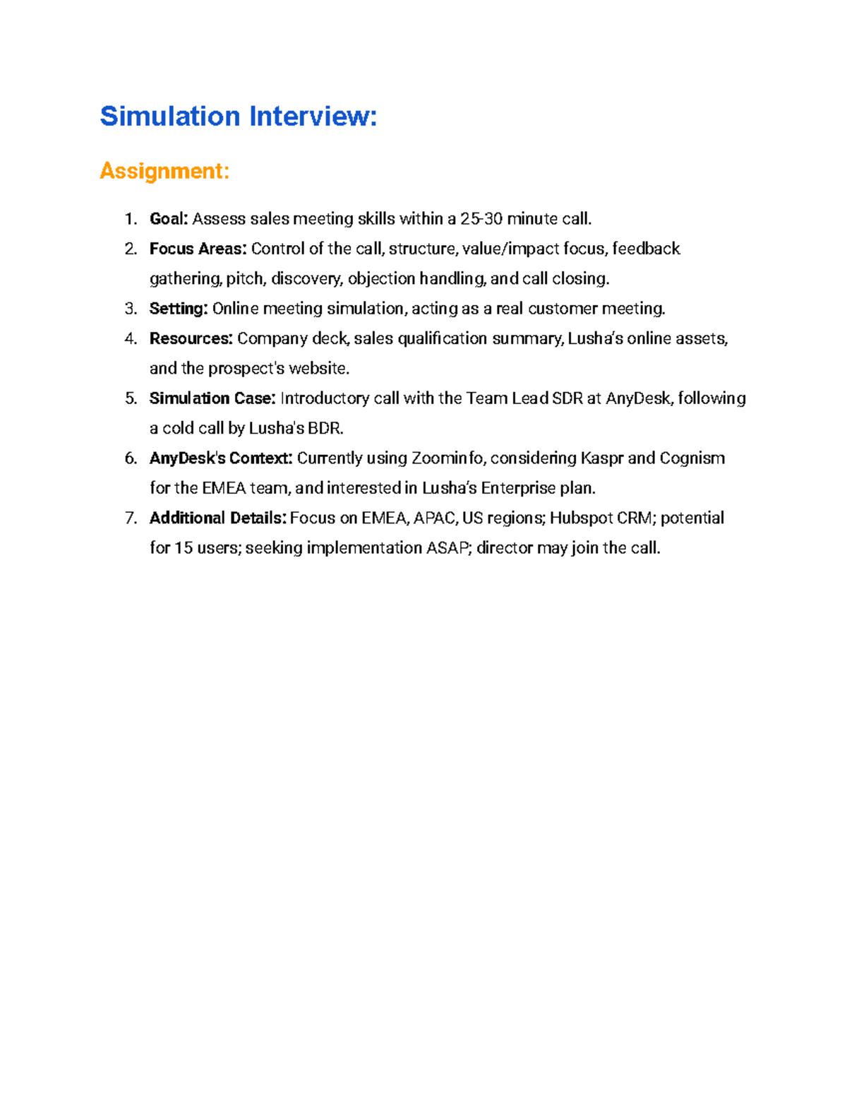 Any Desk Cheatsheet - This is a summary - Simulation Interview ...
