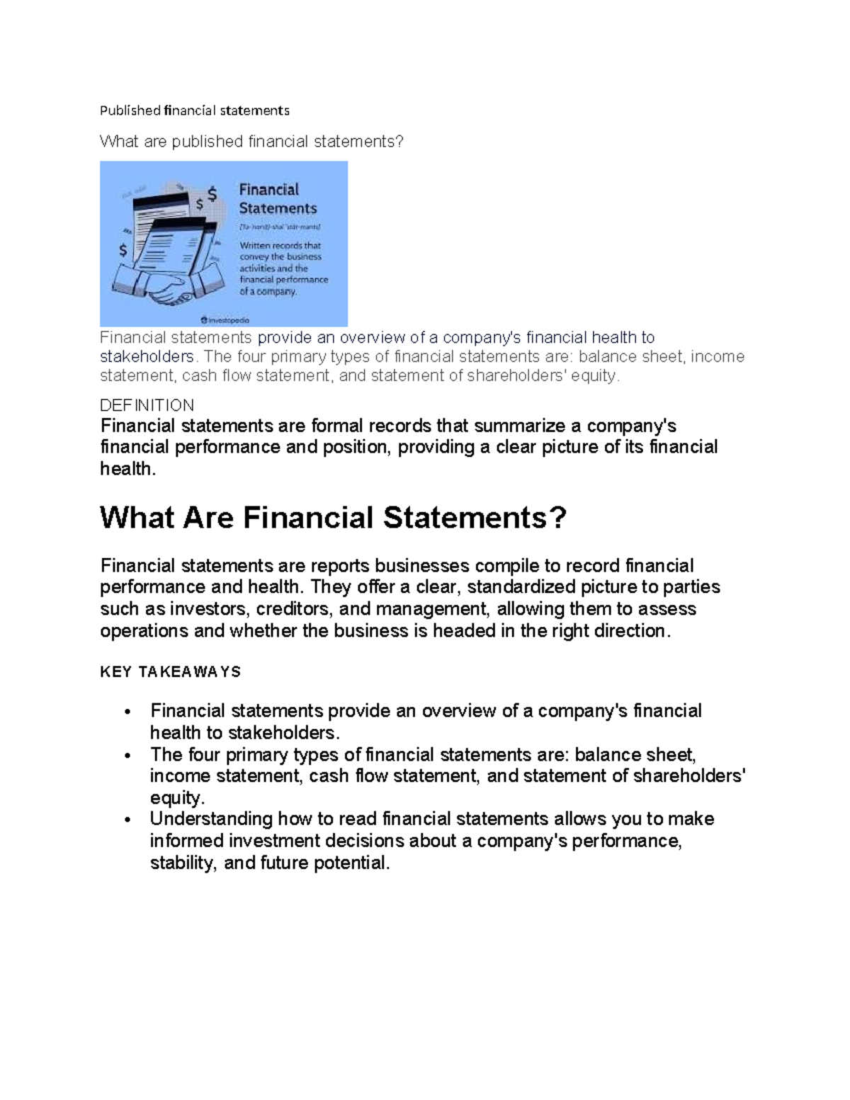 Understanding Published Financial Statements: Key Components and ...