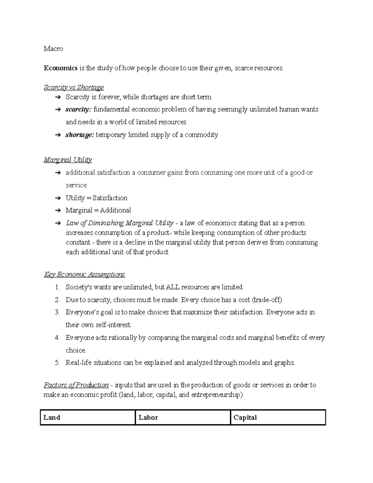 Macro Economics Study Guide (Exam 1) - Key Concepts & Definitions - Studocu