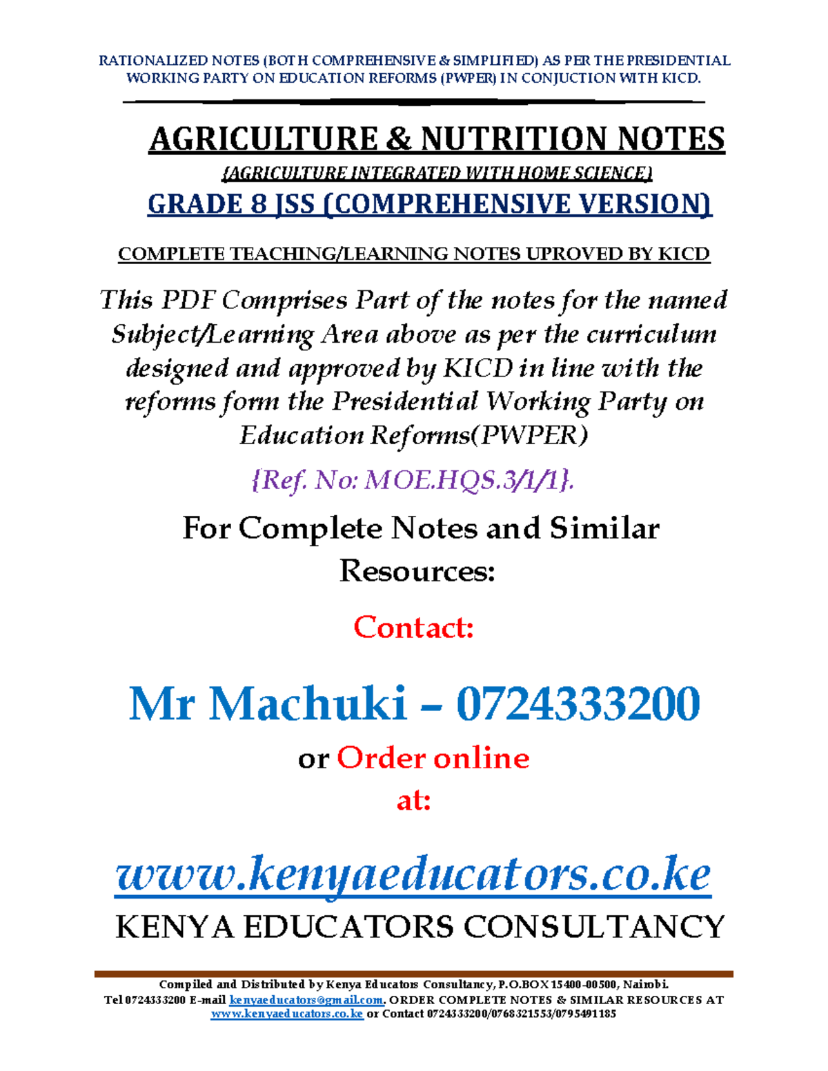 Agric & NUT Grade 8 JSS Comprehensive Notes as per KICD 2023 Edition ...