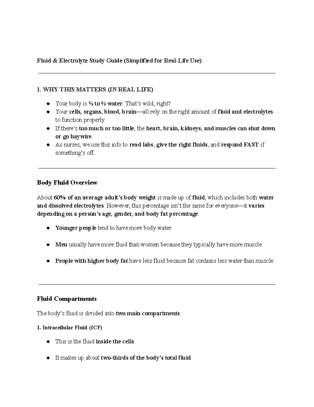 Fluid and Electrolyte Study Guide (Simplified for Nursing) - Studocu