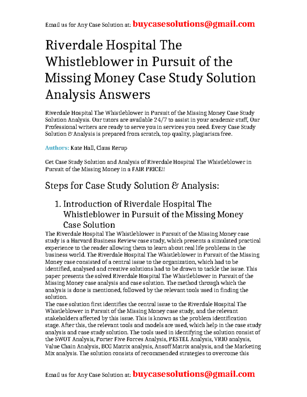 Case Solution Riverdale Hospital The Whistleblower in Pursuit of the