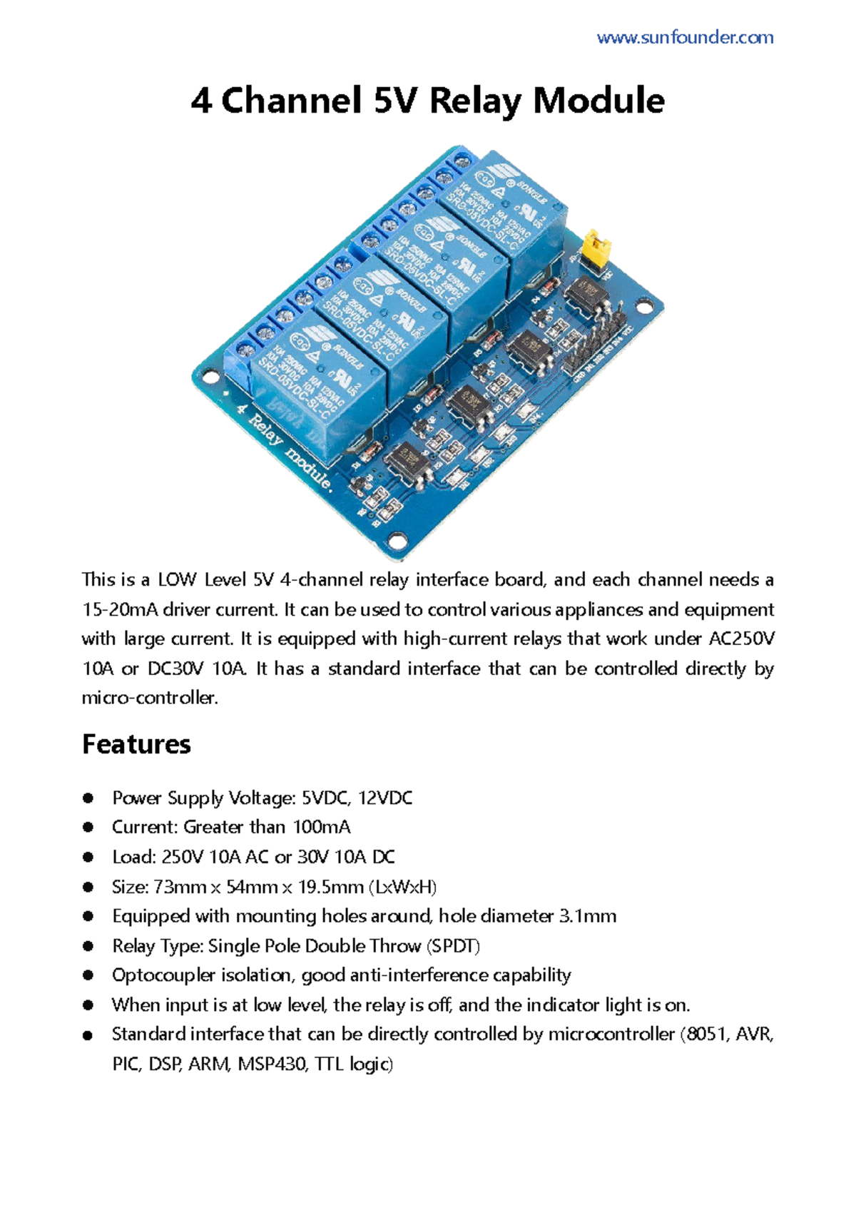 4 Channel 5V Relay Module TS0011 Datasheet and Usage Guide - Studocu