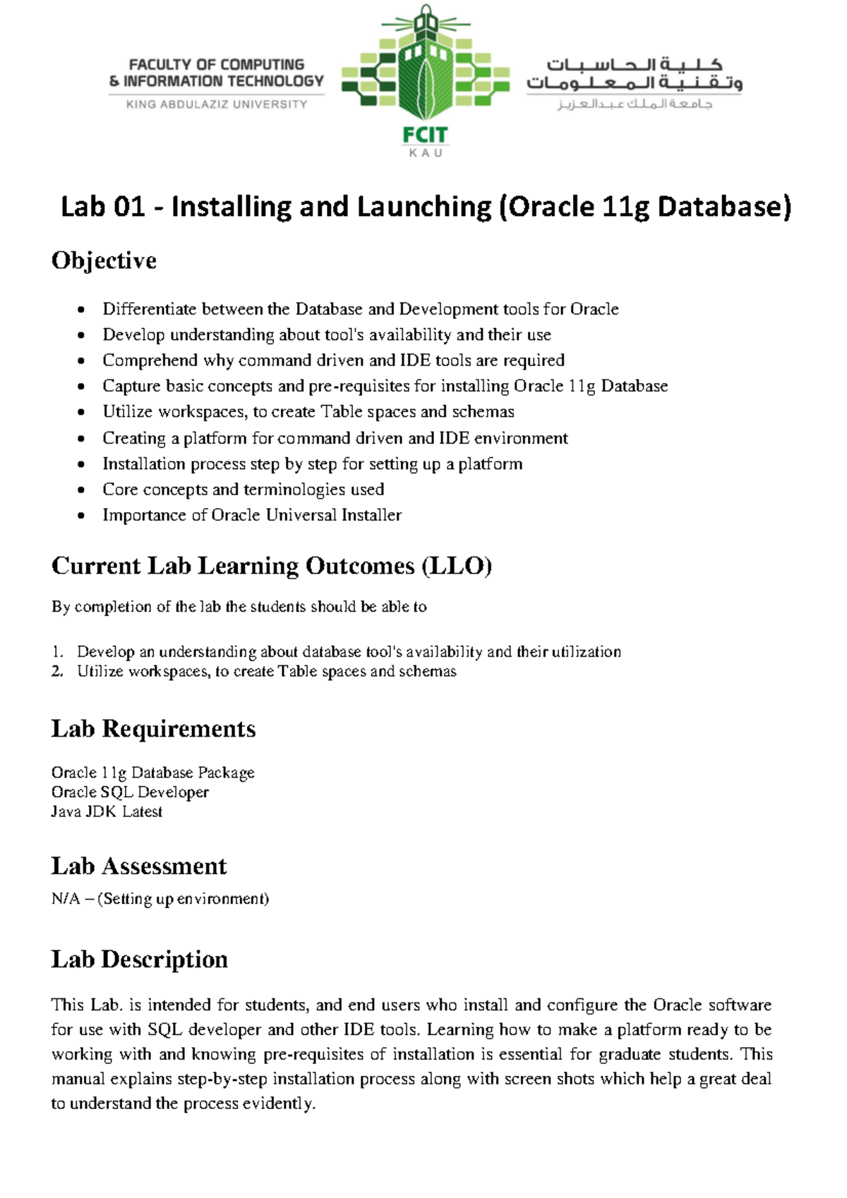 Lab 01 - Oracle 11g Database Installation & IDE Configuration Guide ...