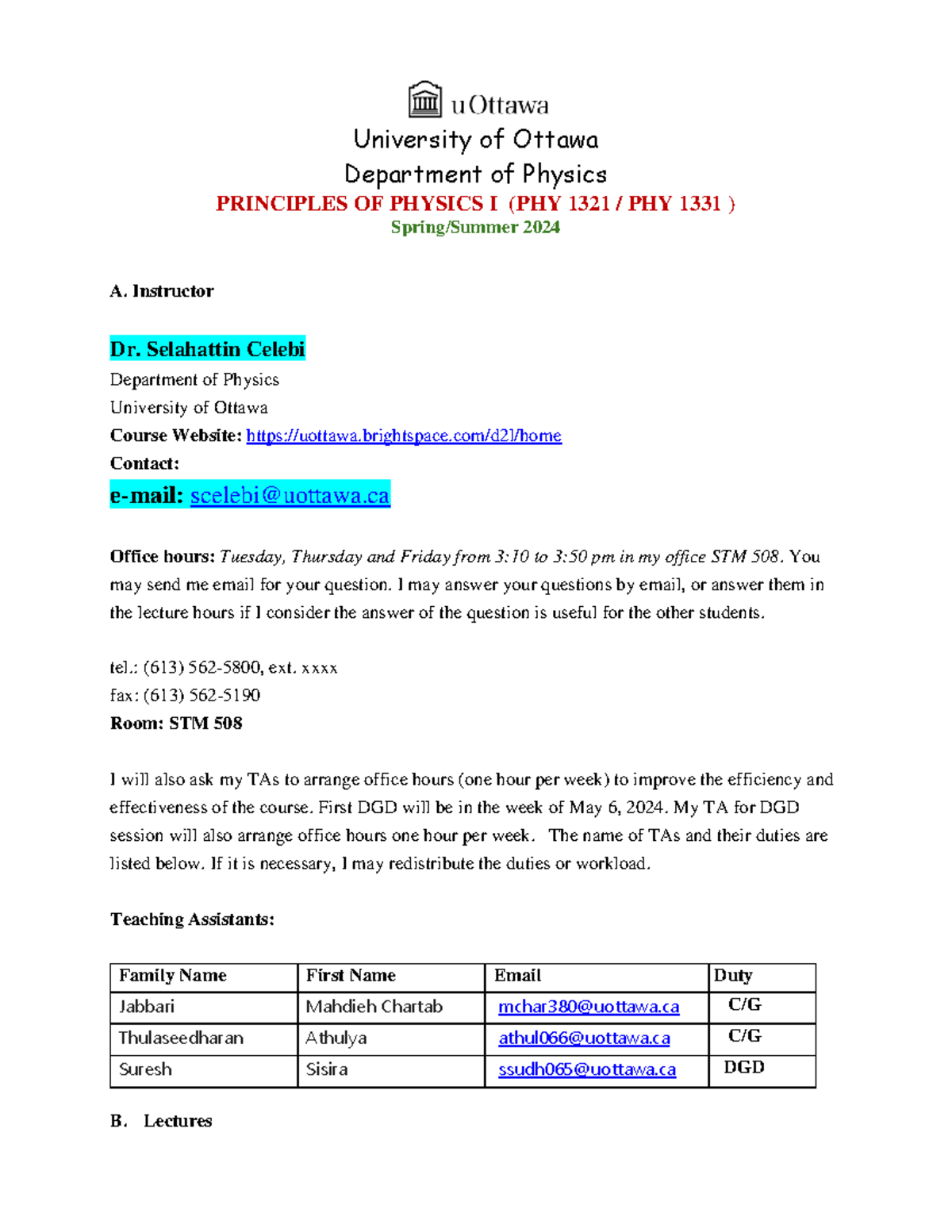 Spring 2024 PHY 1321/PHY 1331 Course Syllabus and Schedule - Studocu