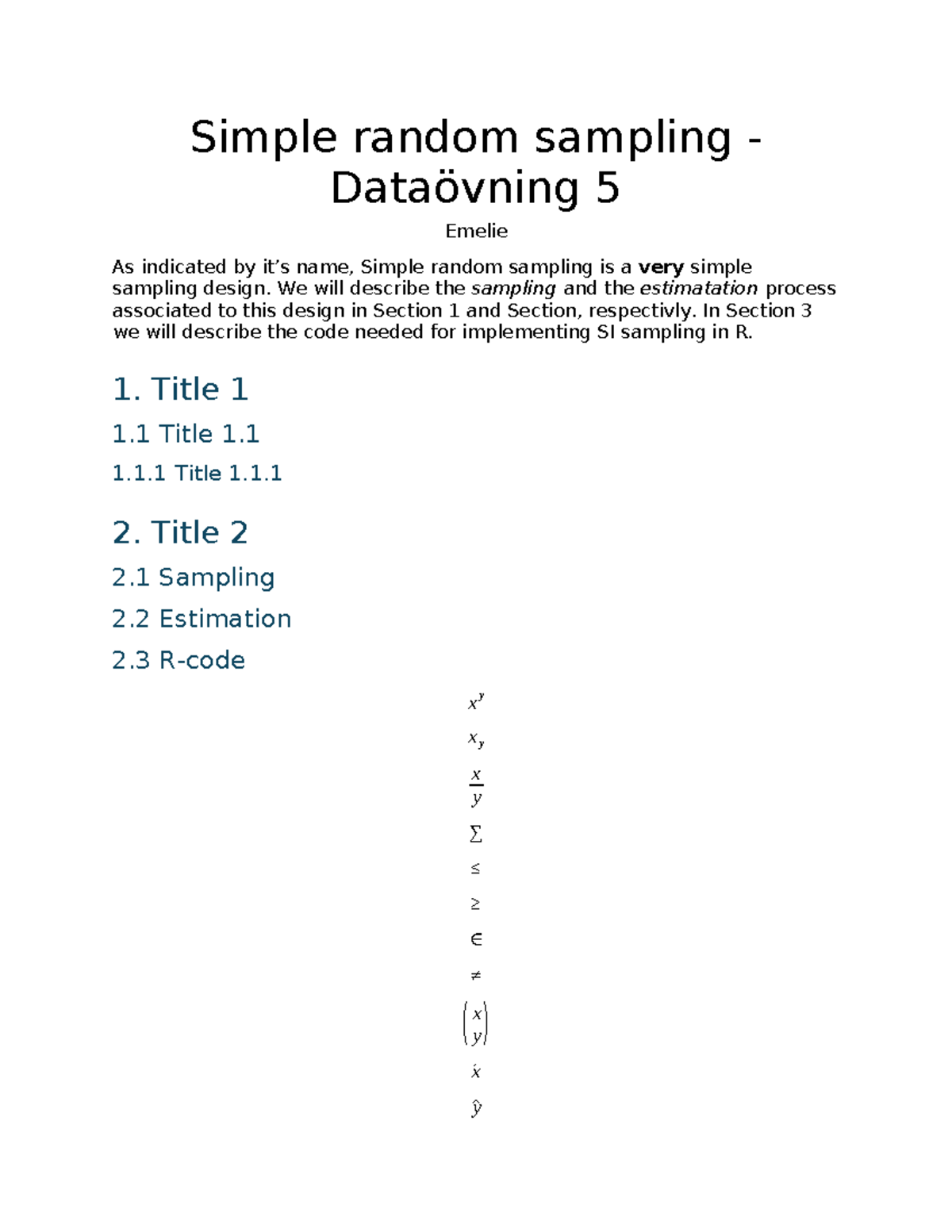 Dataövning 5 - Simple Random Sampling Instructions - Studocu