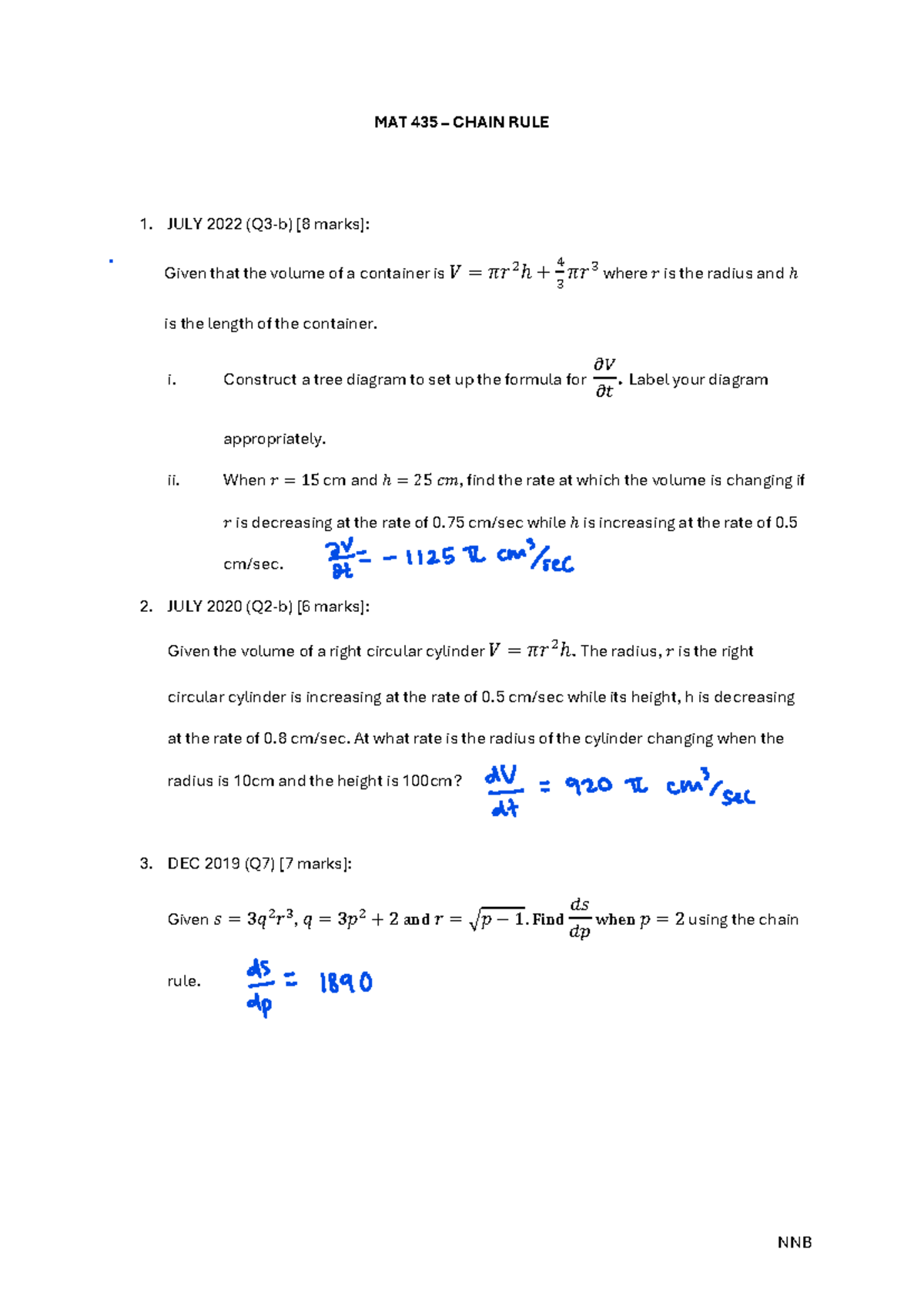 MAT435 PYQ 3 - past year question - NNB MAT 435 – CHAIN RULE 1. JULY ...