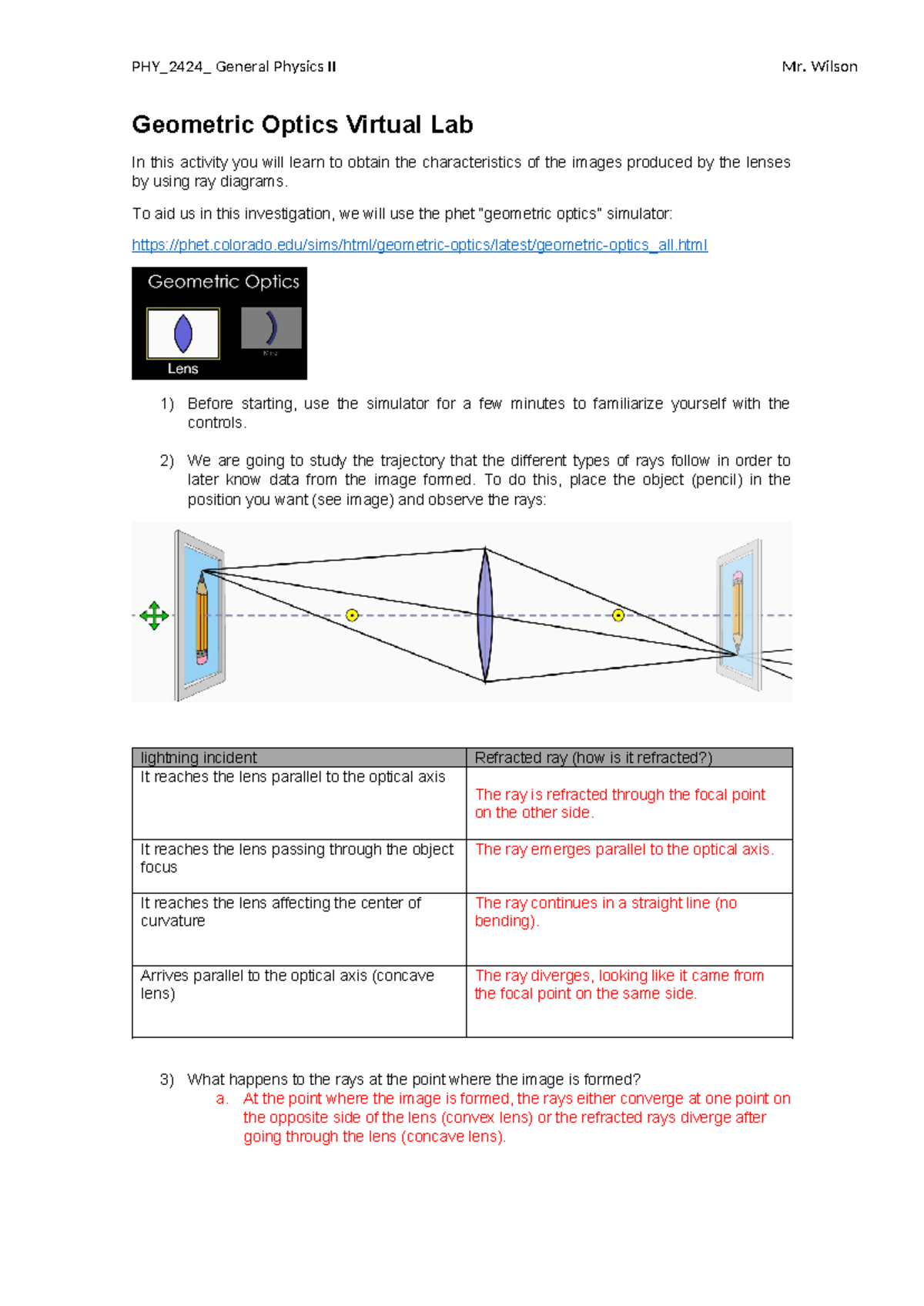 PHY_2424: Geometric Optics Ray Tracing Virtual Lab指南 - Studocu