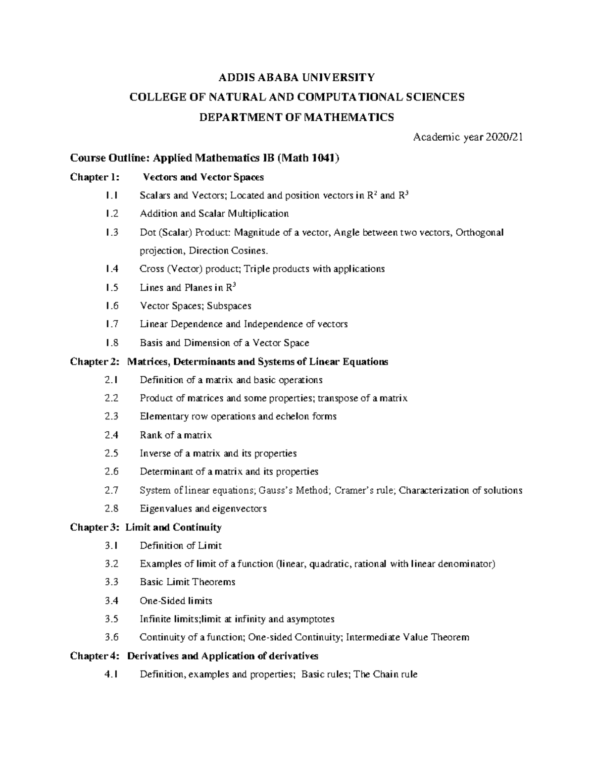 AAU Math 1041 - Applied Mathematics IB Course Outline Summary - Studocu