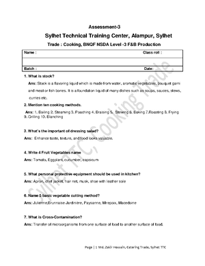 Cooking assessment questions and answers for NSDA-1 - Studocu