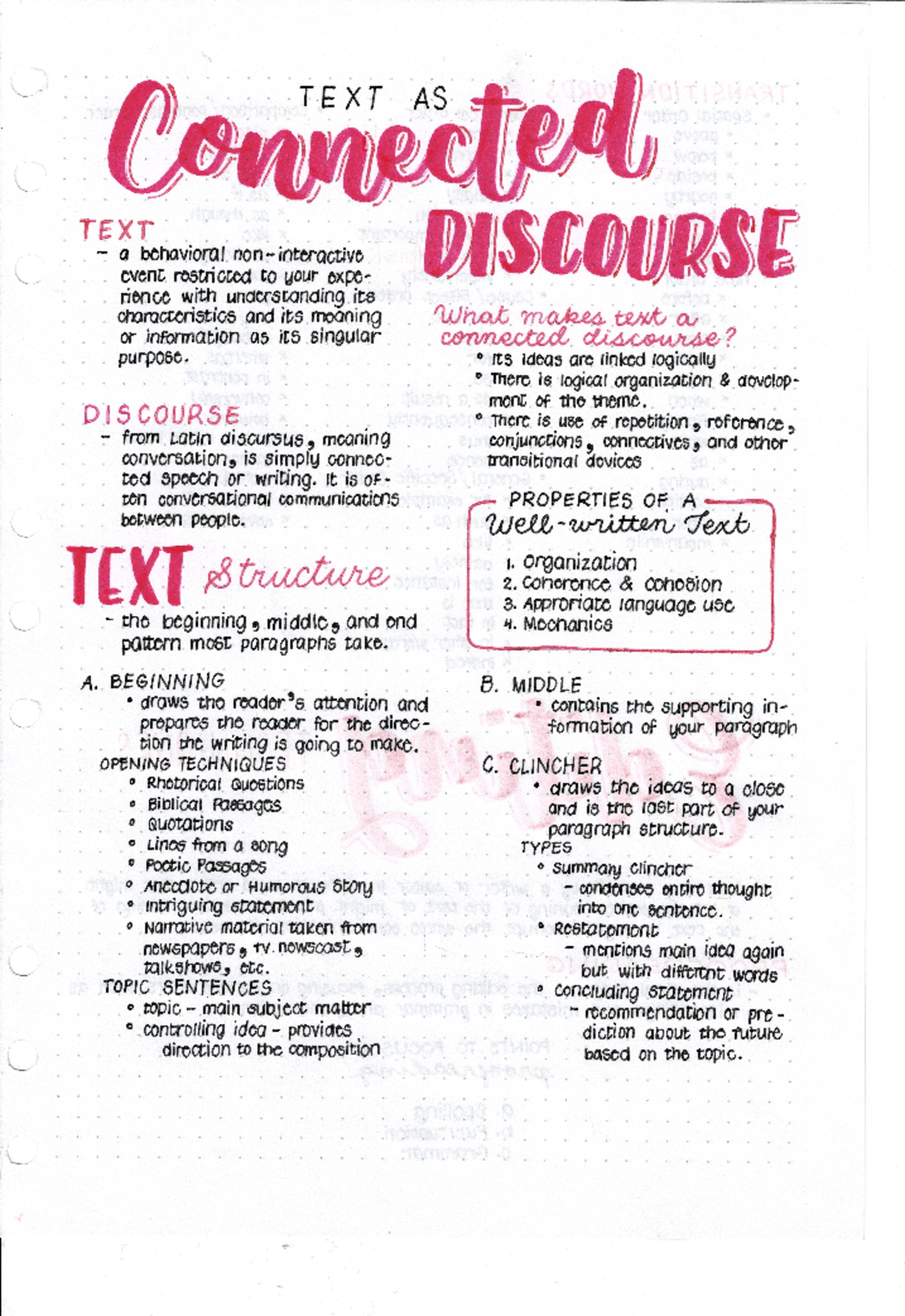 RWS 101: Notes on Text Structure and Discourse Analysis - Studocu