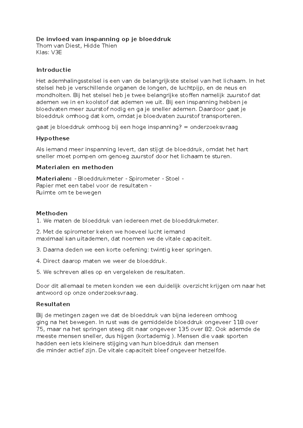 V3E Onderzoek: Effect van Inspanning op Bloeddruk - Studeersnel