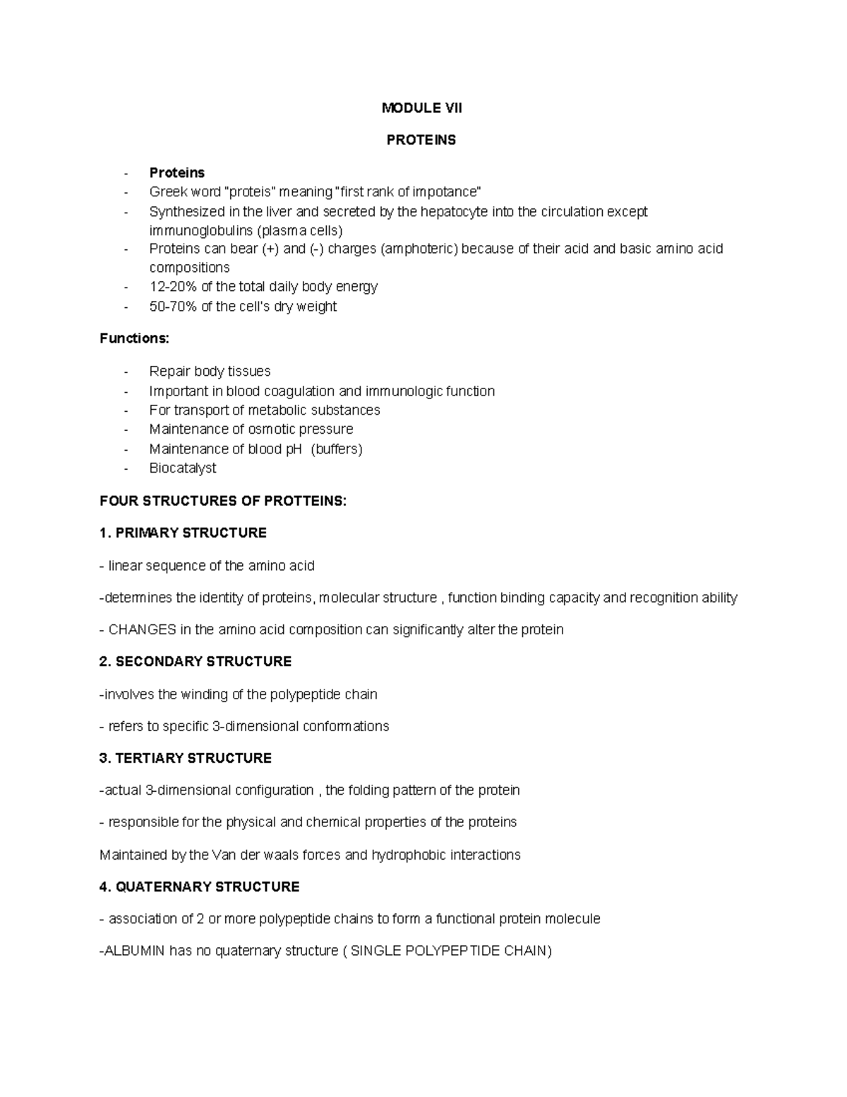 Module-VII- Proteins - Medtech Lecture notes 7 for student - MODULE VII ...