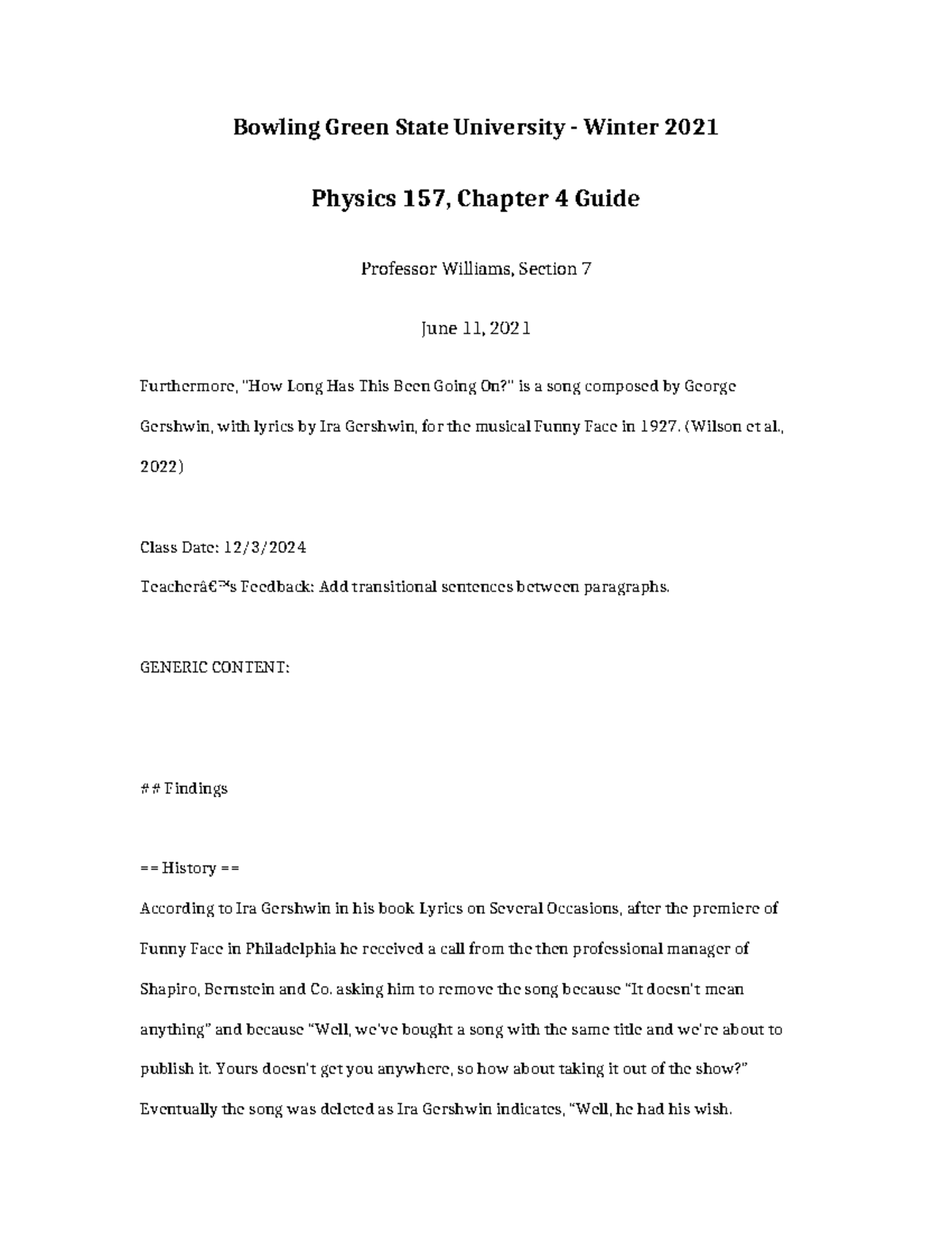 Physics 157 Chapter 4 Guide - Bowling Green State University - Winter ...