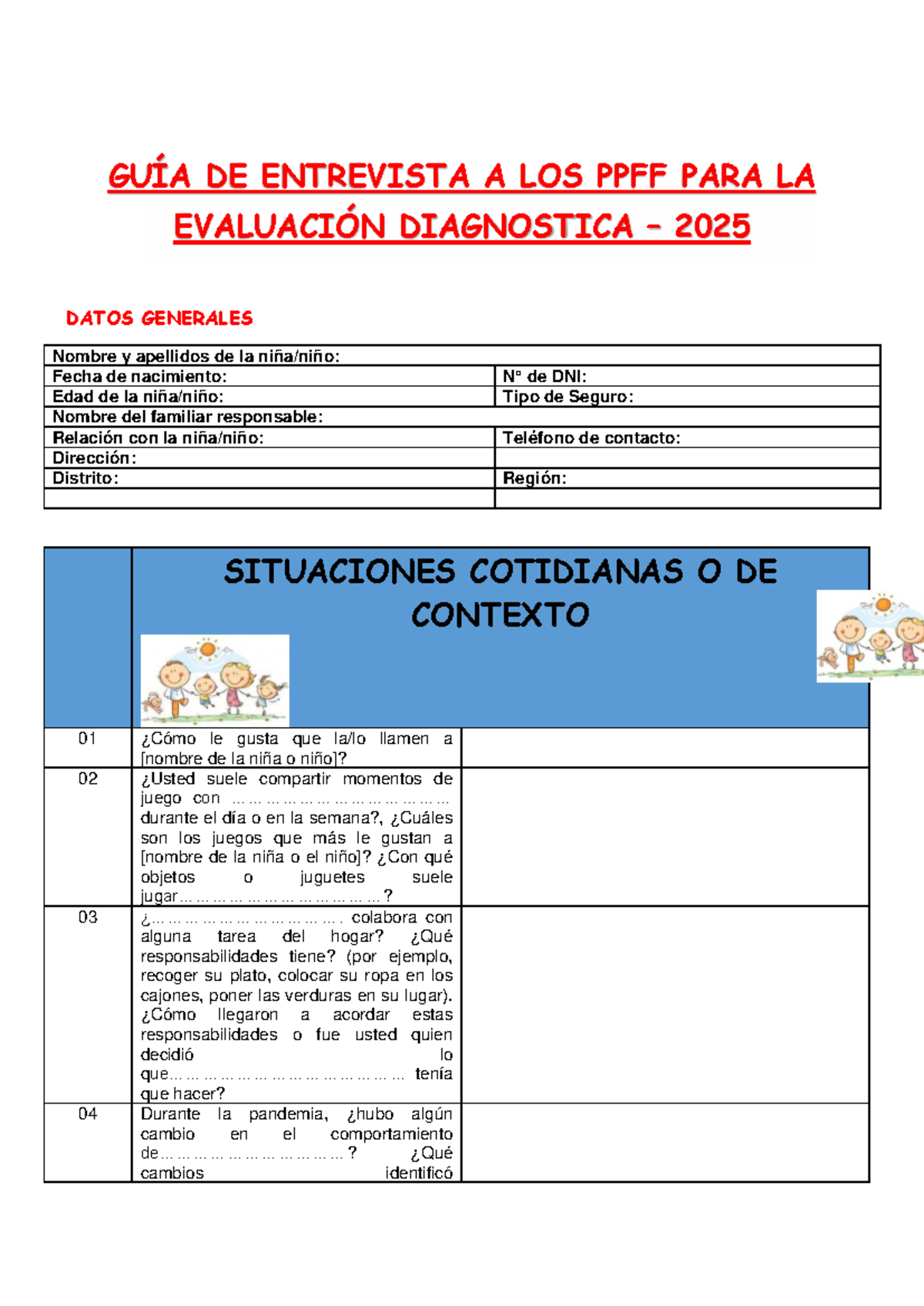 GUÍA DE ENTREVISTA A PPFF PARA EVALUACIÓN DIAGNÓSTICA 2025 - Studocu