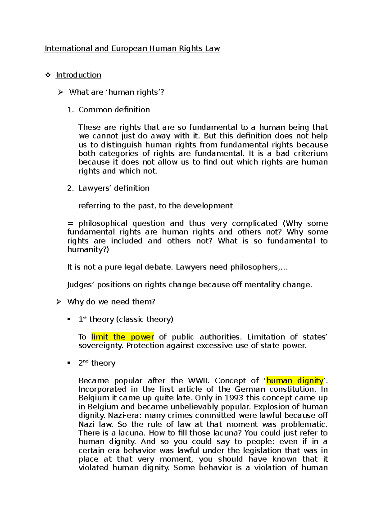 International and European Human Rights Law Overview and Insights - Studocu