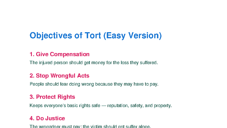 Objectives of Tort Law: Key Principles Explained - Studocu