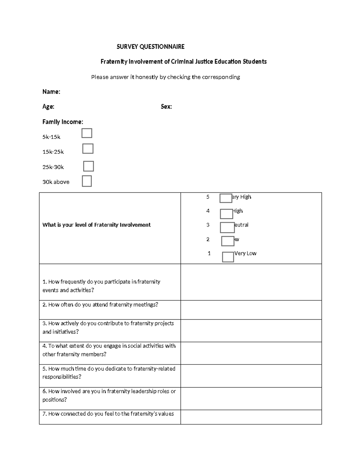 Fraternity Involvement Survey for Criminal Justice Students - Studocu