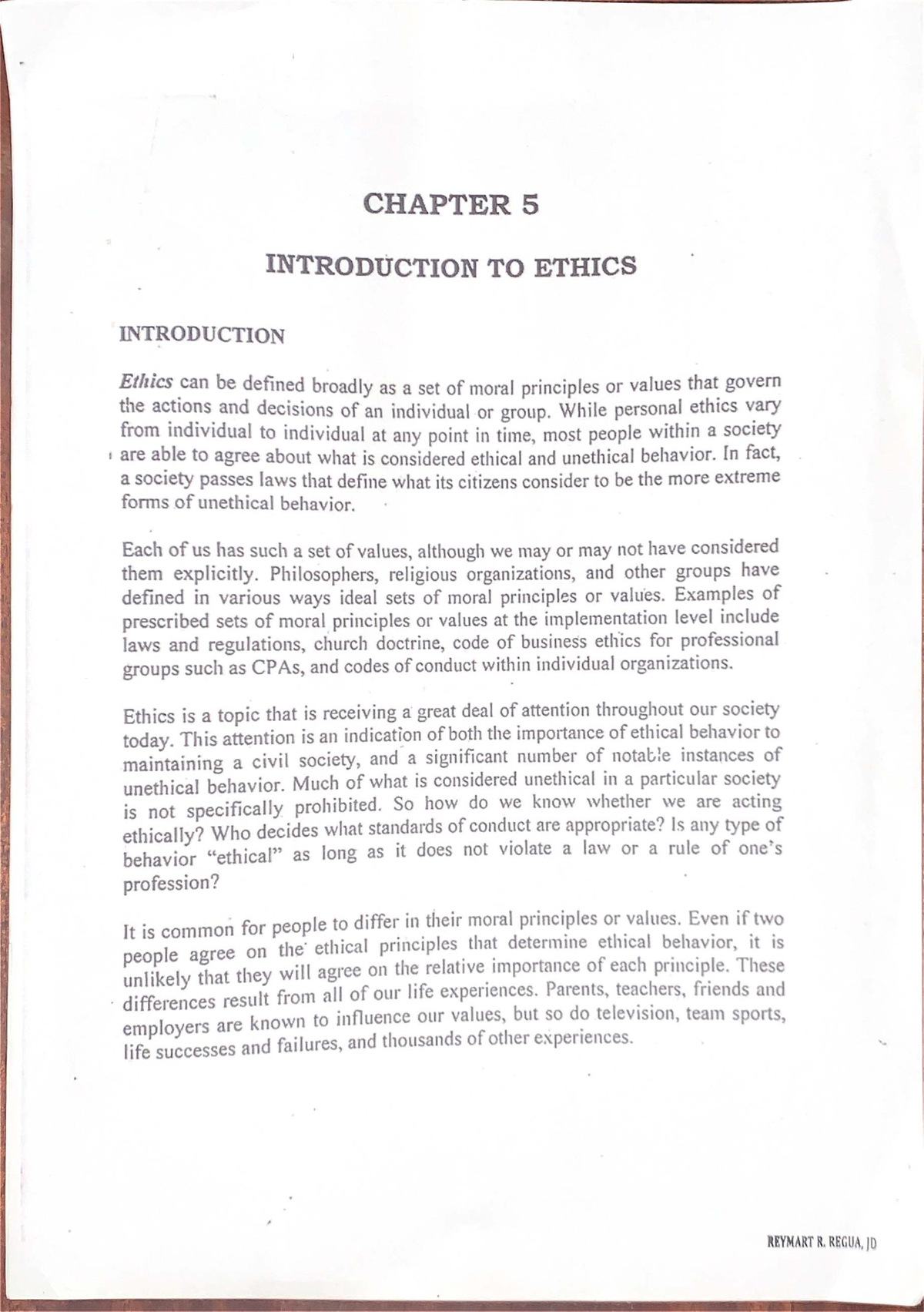 Chapter 5 Introduction to Ethics - CHAPTER 5 INTRODUCTION TO ETHICS ...