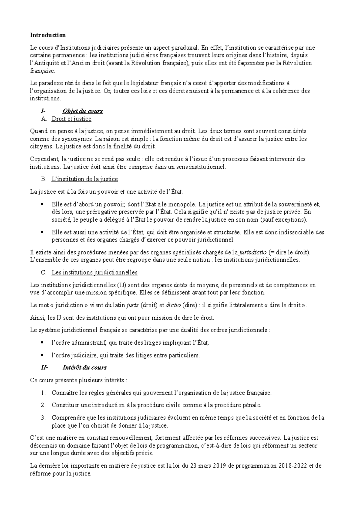 Cours DJP : Introduction au Droit Judiciaire et à la Procédure Pénale ...