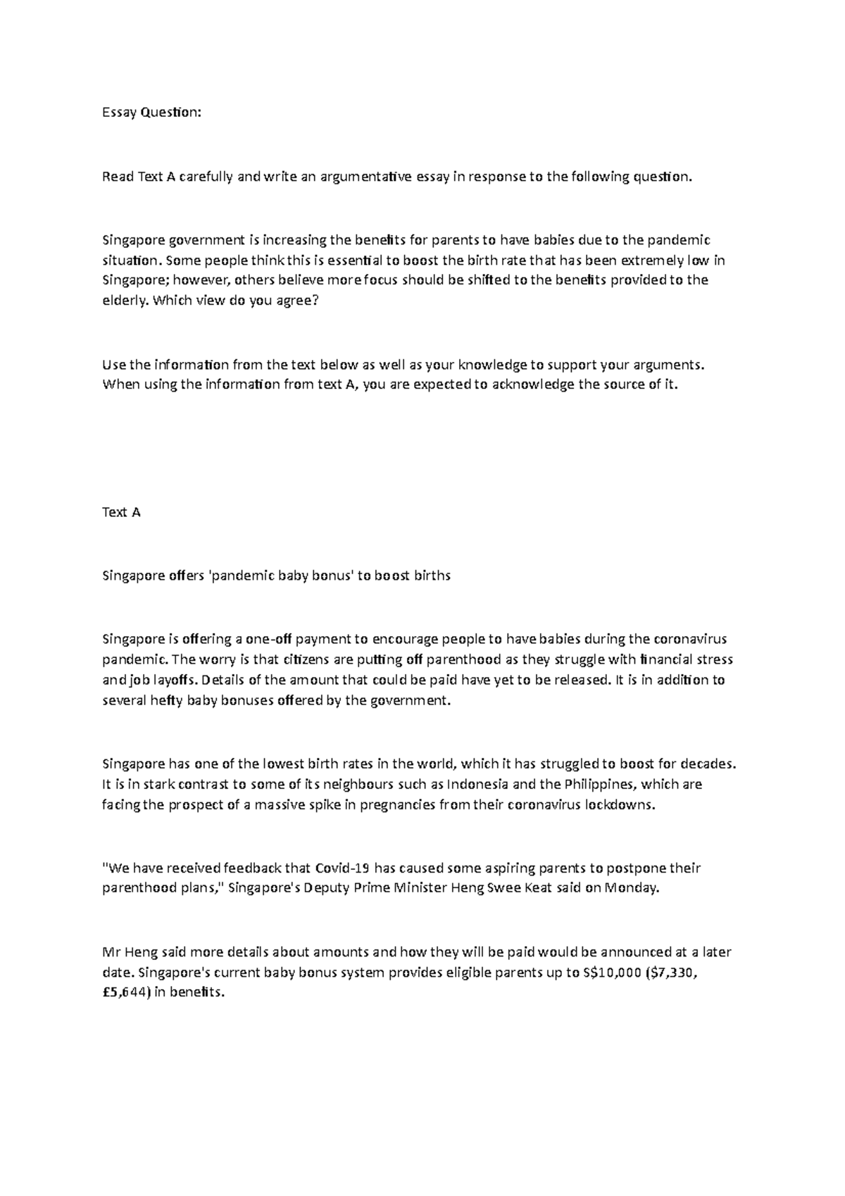 Essay-Question - ASSIGNMENT - Essay Question: Read Text A carefully and ...