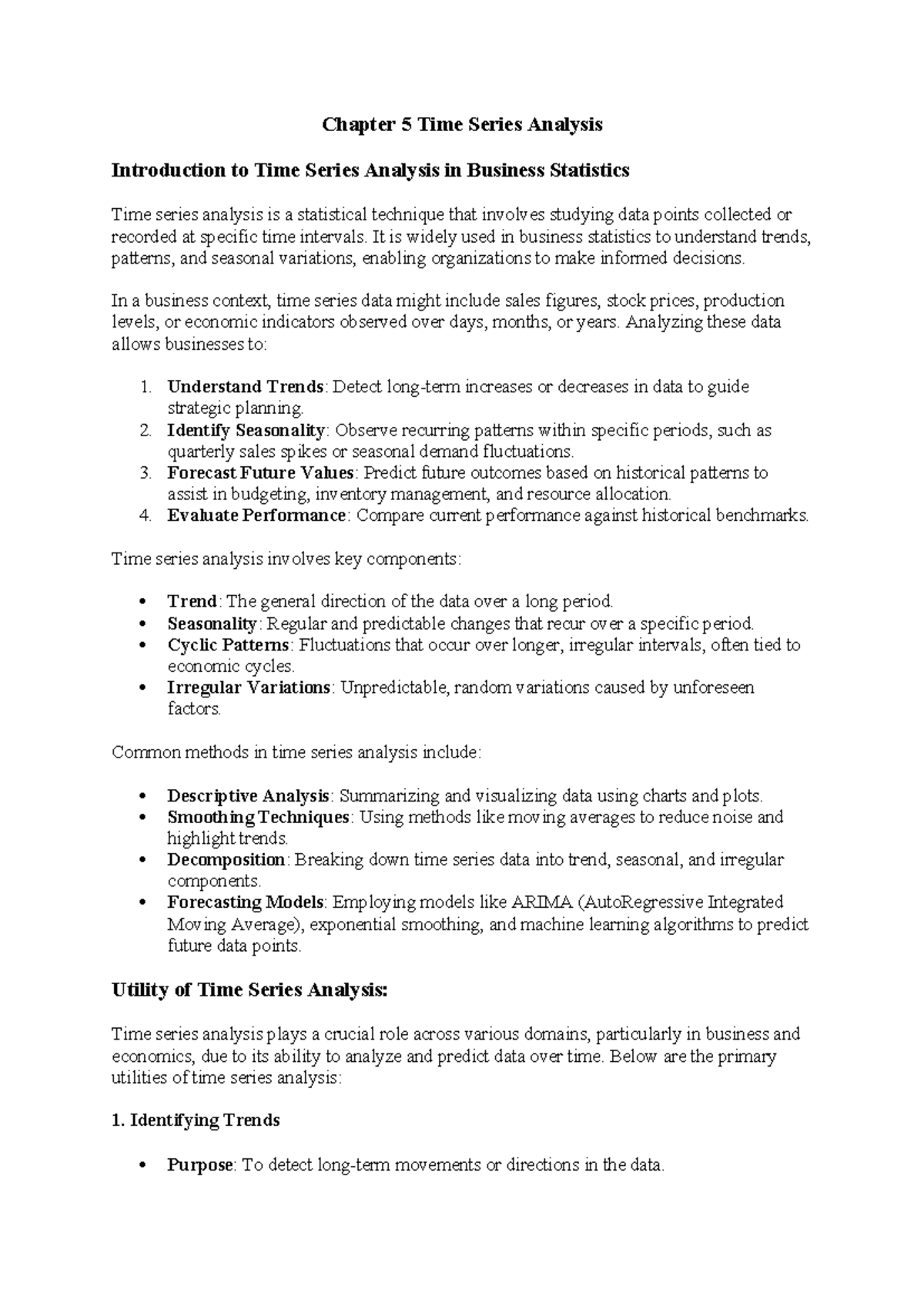 Chapter 5: Time Series Analysis in Business Statistics - Studocu