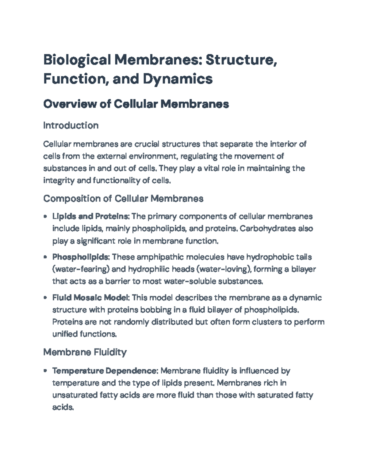 Biological Membranes: Structure, Function, and Dynamics - Cell Biology ...