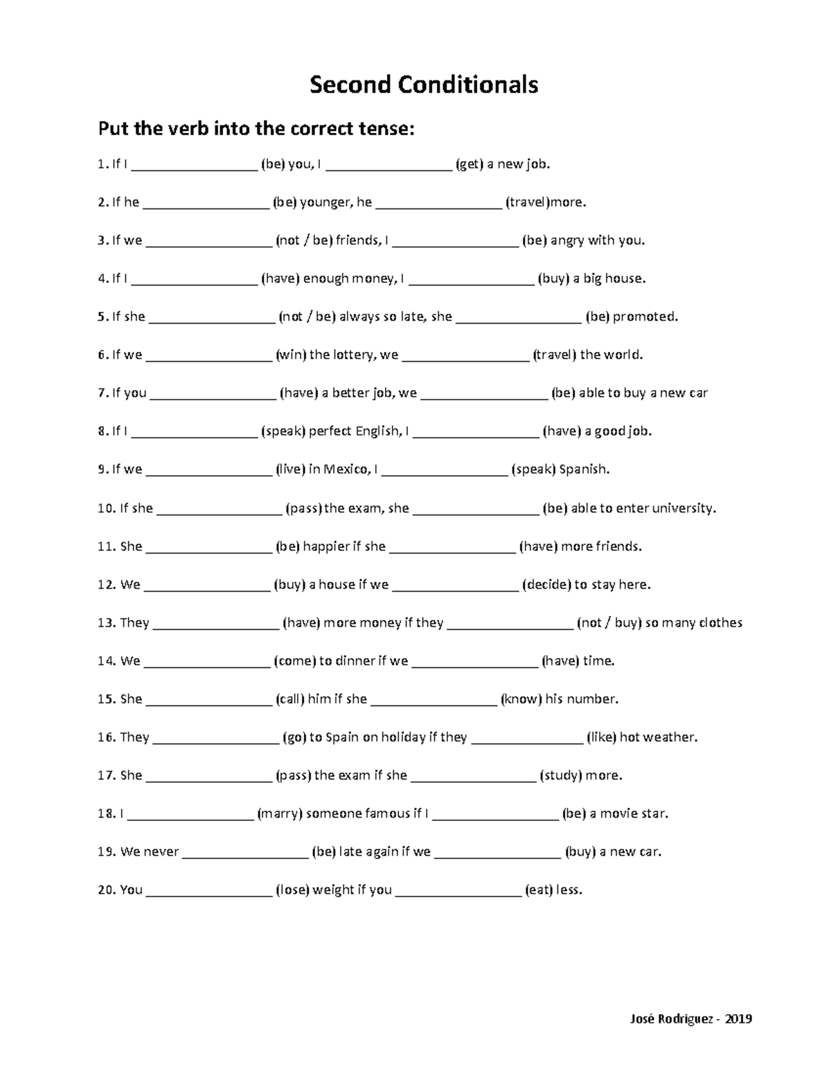 Second Conditional Exercise 2: Verb Tense Practice - Studocu