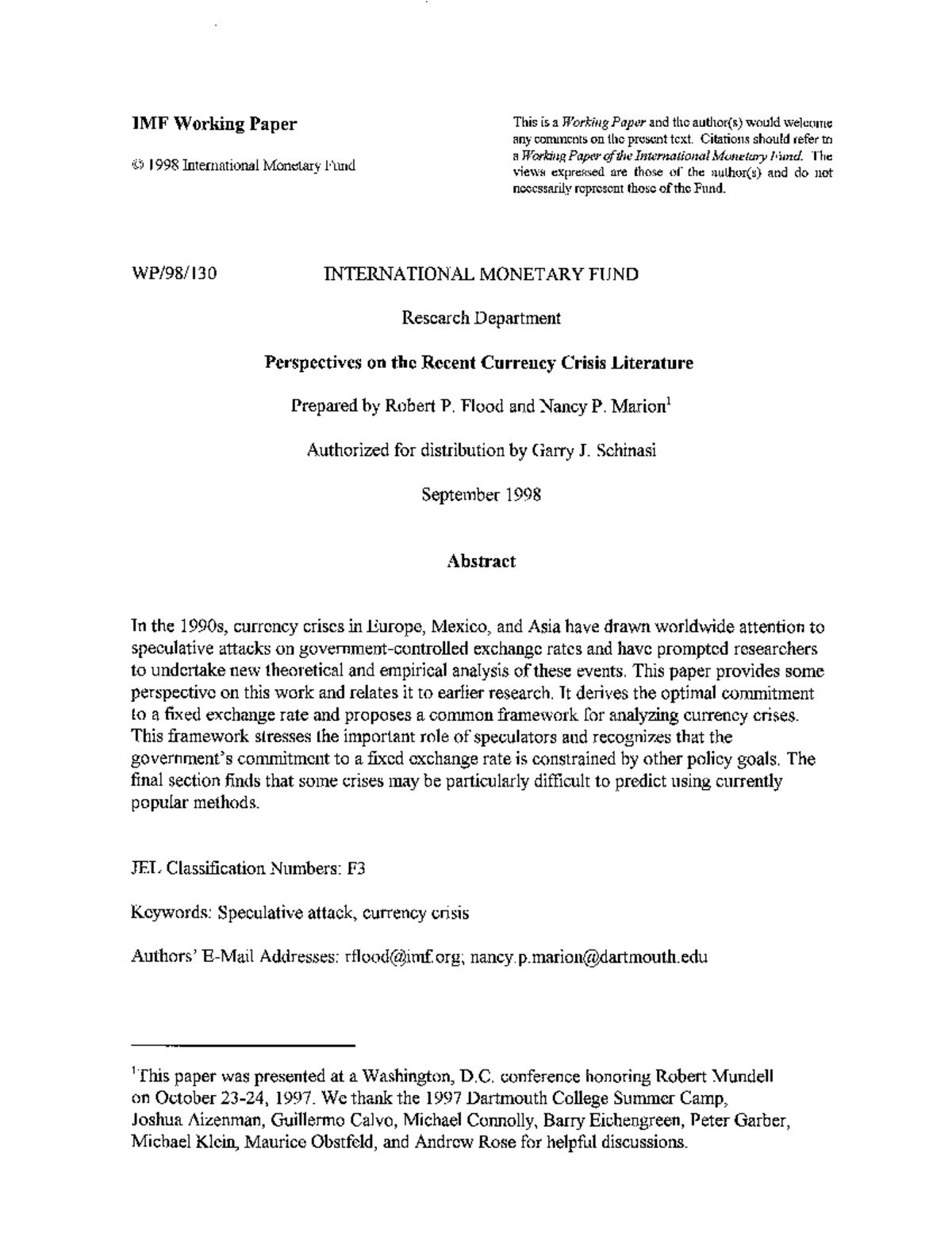 Wp98130 - this is a paper used in a project - IMF Working Paper This is ...